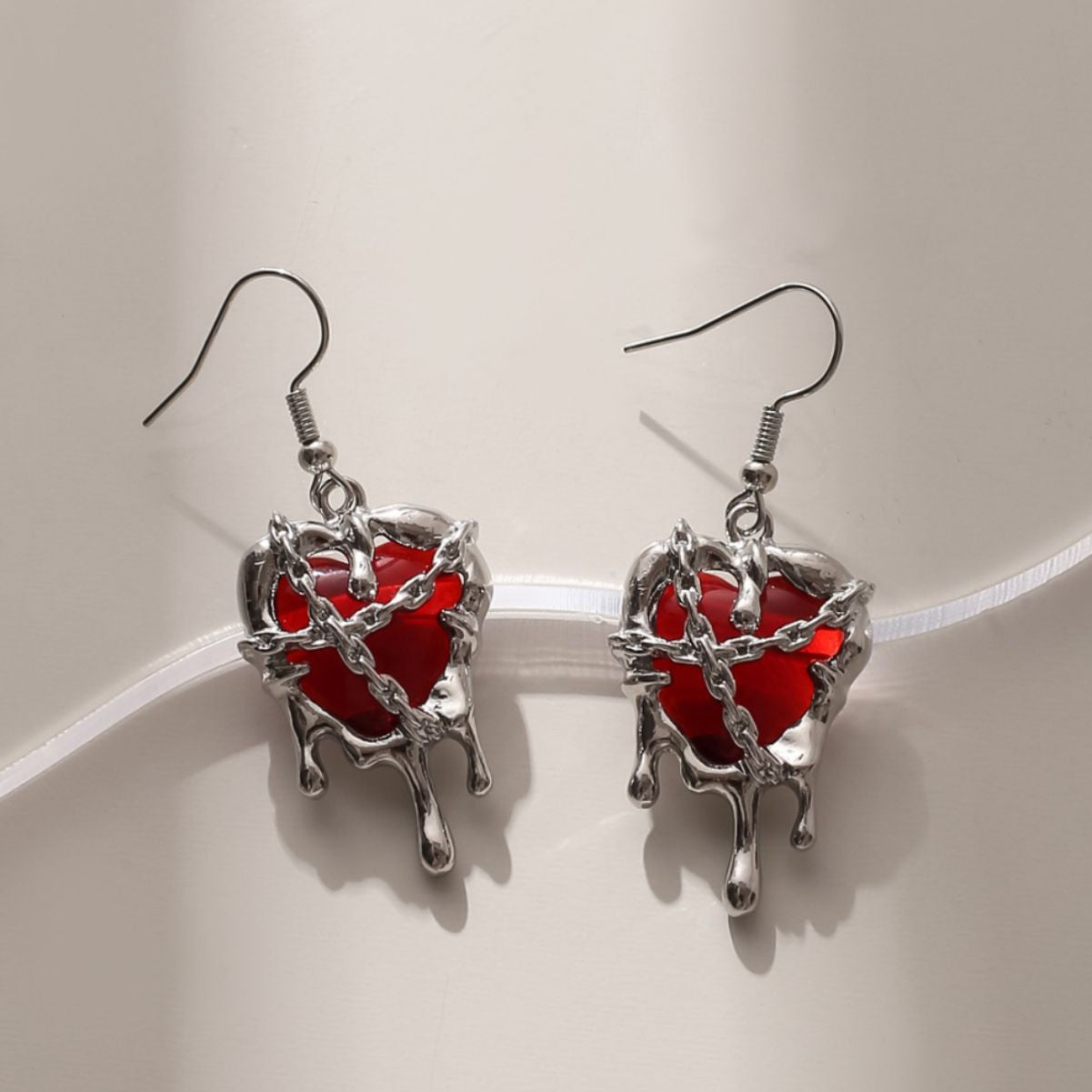 Heart Lava Heart Earrings with Alloy Imprisonment MIC-JunJ013