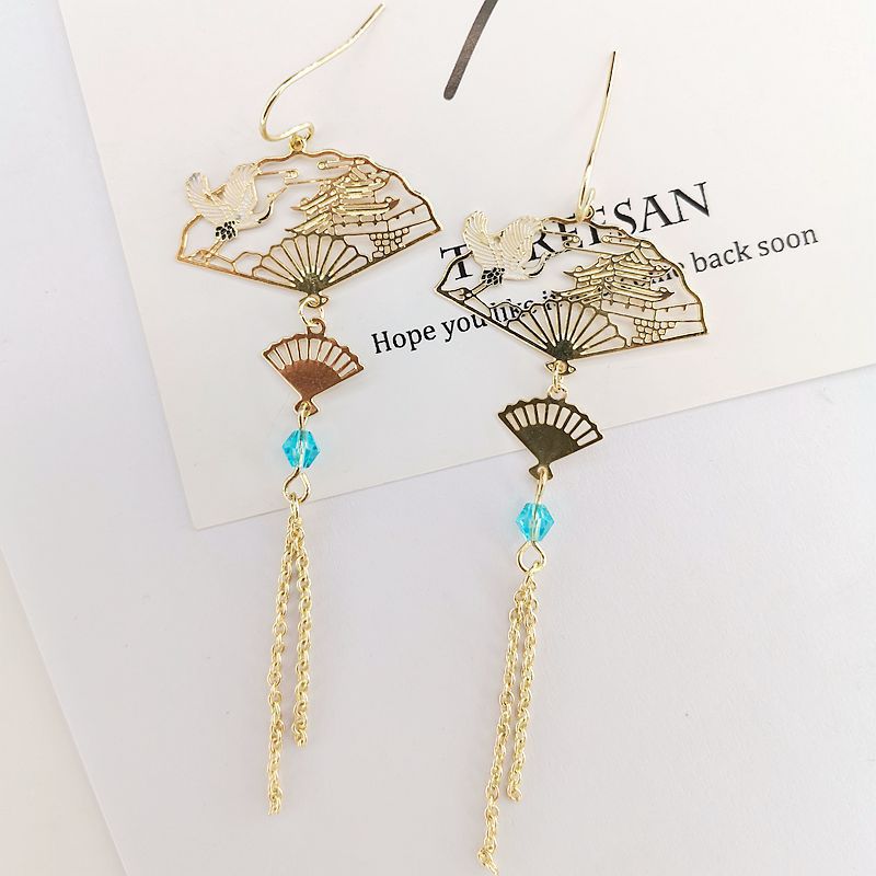 Alloy fan hollowed out diamond studded earrings MIC-YingH001