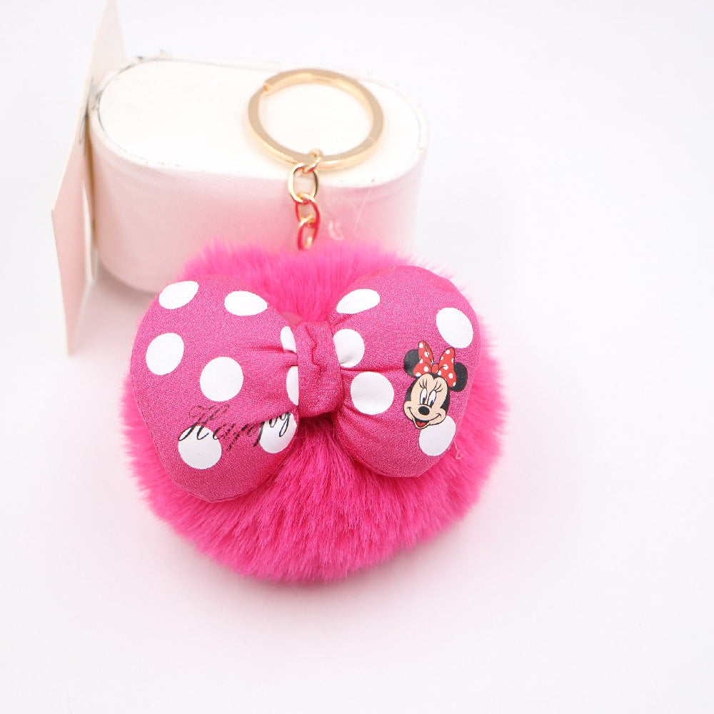 Bow Knot Imitation Rex Rabbit Hair Alloy Hair Ball Pom Pom  Keychain MIC-Zuge005