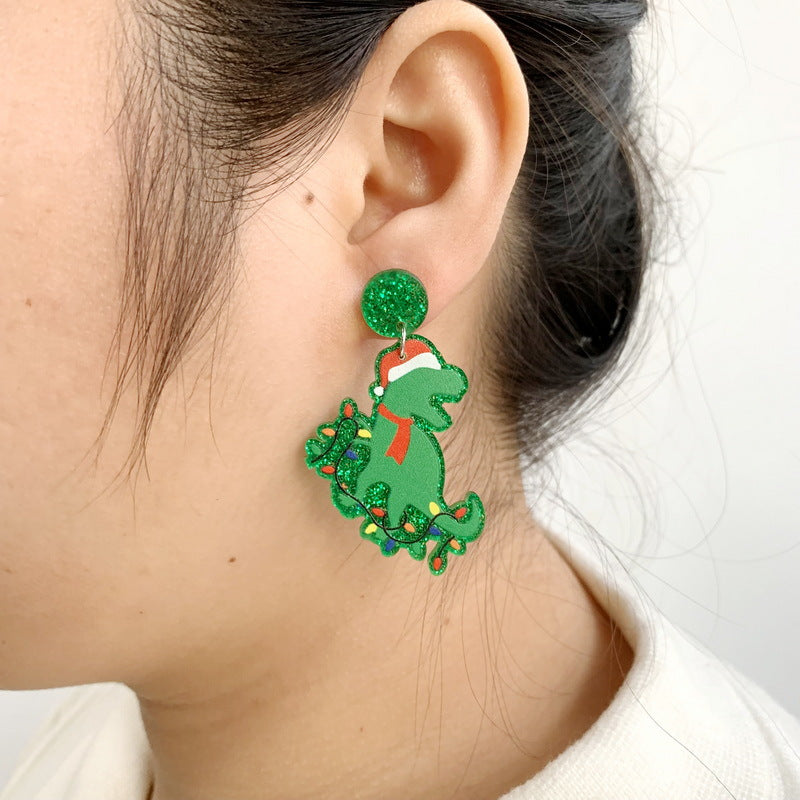 Acrylic Dinosaur Christmas Hat Earrings MIC-XueP117