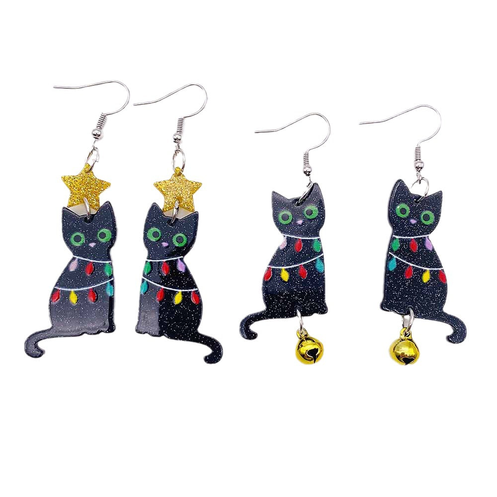 Acrylic Black Cat Bell Earrings (Minimo de Compra 2) MYA-ChenY035