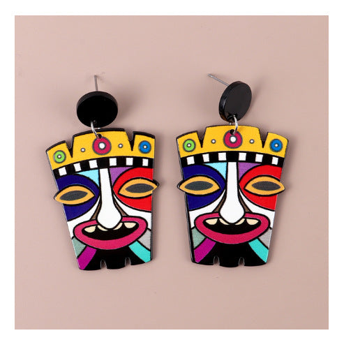 Acrylic Abstract Face Mask Earrings MIC-ChouD025