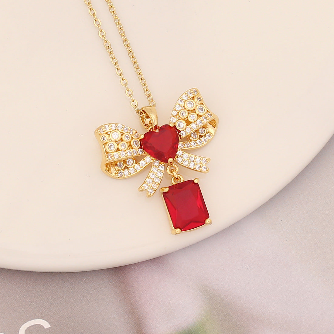 Necklaces Copper Zircon Stainless Steel Red Heart Maple Leaf BingM026