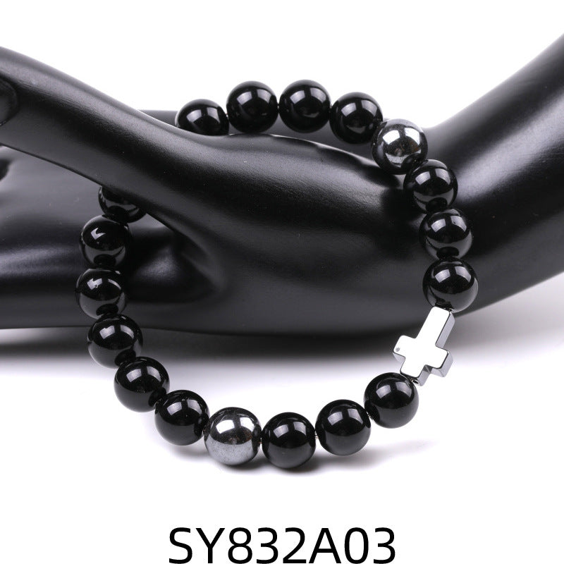 Alloy Cross Black Iron Ore Bracelet MIC-XiuH015