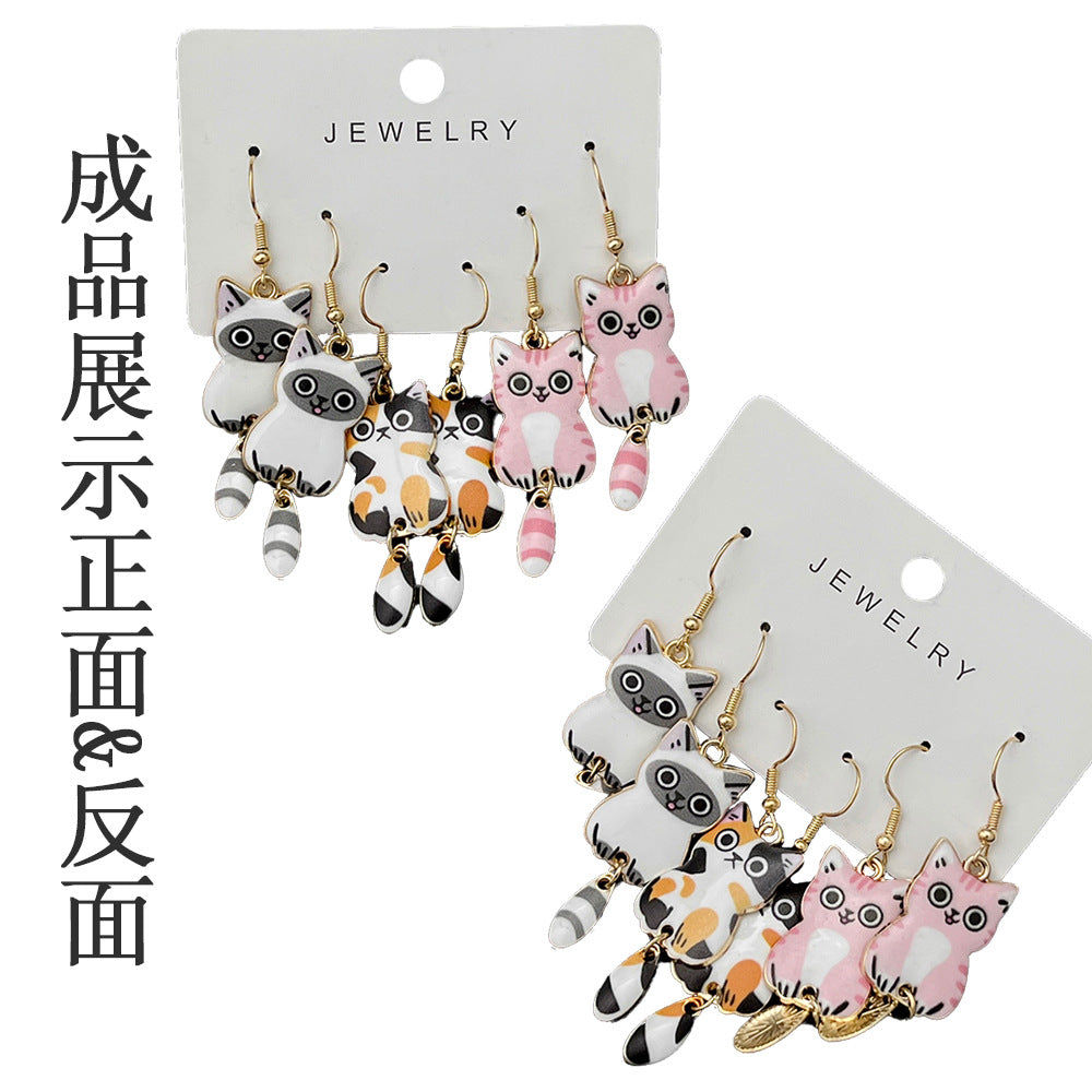 Alloy 3 pairs of cartoon kitten earrings (Minimo de compra 5) MIC-LuN004