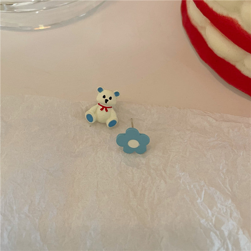 Alloy cartoon teddy bear flower earrings MIC-YinXin004