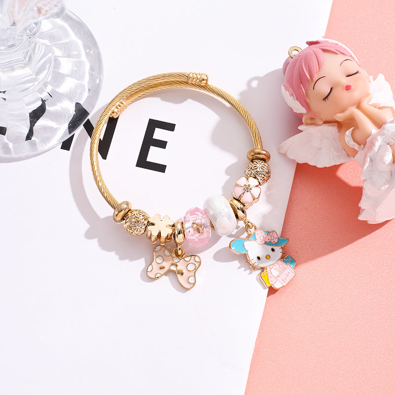 Bracelet Stainless Steel DIY Gold Bracelet Cartoon Cute Bow Bracelet Women (M) YWQL002