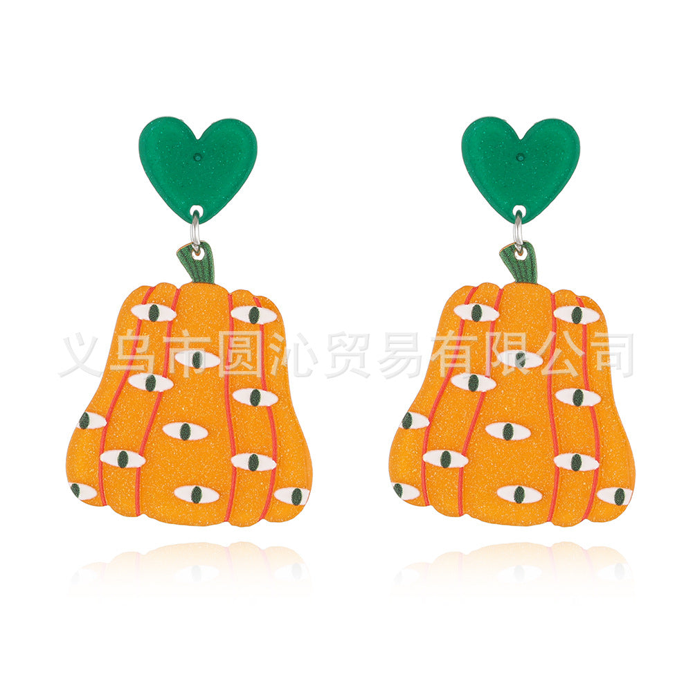 Acrylic cartoon pumpkin printed earrings (Minimo de Compra 3) MIC-YuanQ003