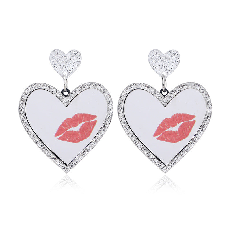 Acrylic Sparkling Pink Love Mirror Earrings MIC-KaiQ004