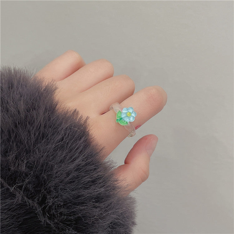 Resin Illusion AB Flower Peach Heart Ring MIC-WWHM029