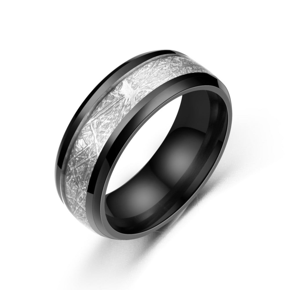 double beveled oil inlaid silk pattern stainless steel ring ts092