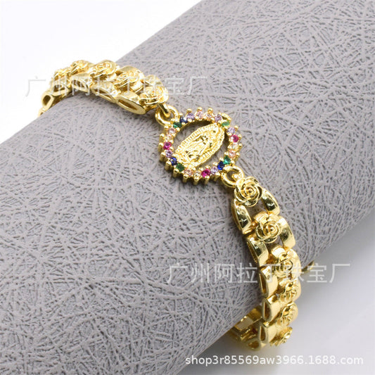 Bracelet Alloy Virgin Mary Openwork Oval Round Heart ALD002