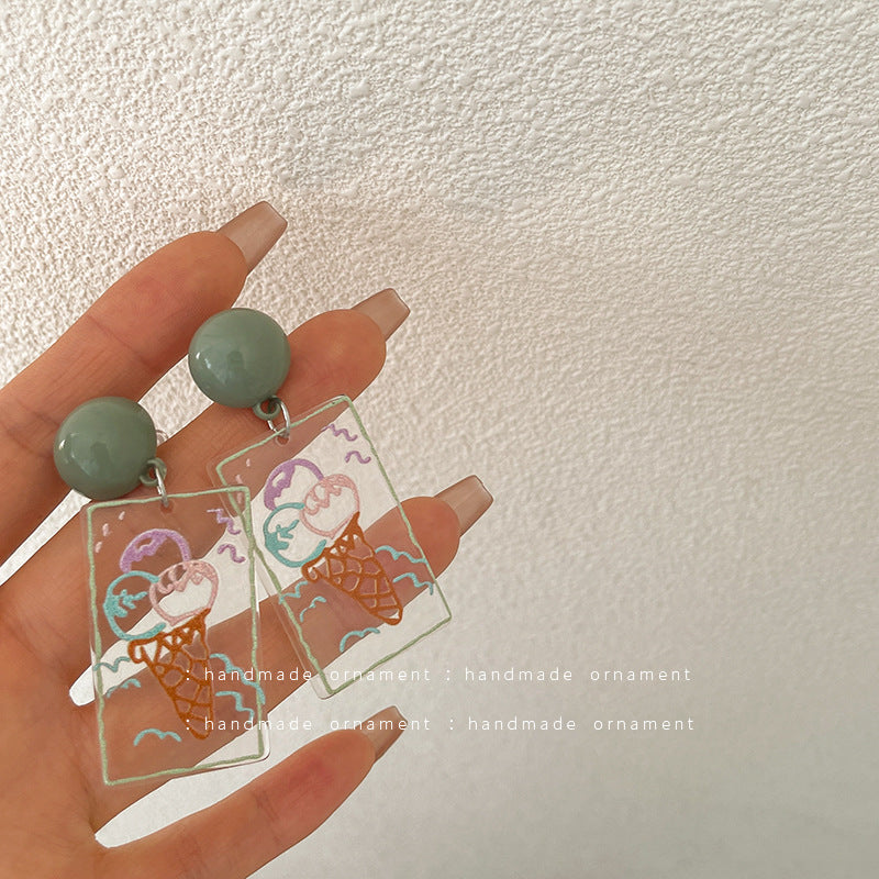 Resin Graffiti Ice Cream Earrings (Minimo de compra 2) MIC-TQL014