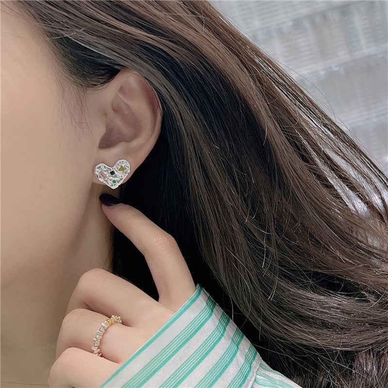 S925 sterling silver rainbow zircon love earrings US-JiaY011