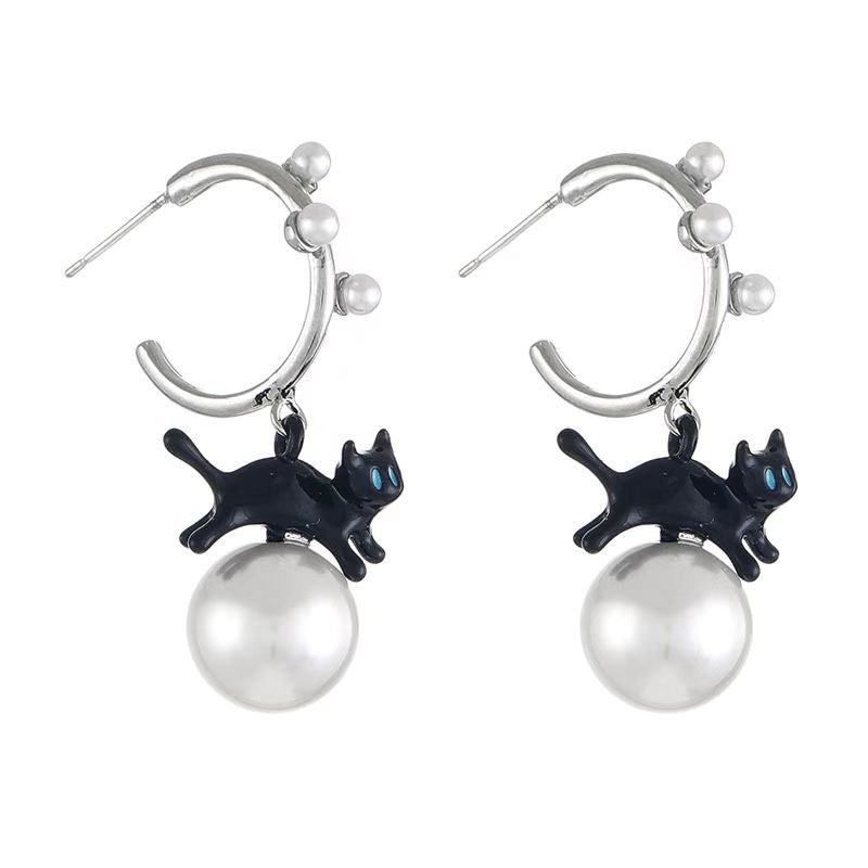 Alloy black kitten pearl earrings MIC-YanH002