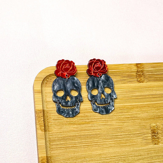 Acrylic Skull Rose Earrings MYA-ChiC027