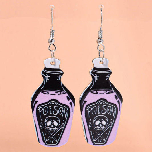 Acrylic Skull Poison Wine Bottle Earrings MYA-XunT011