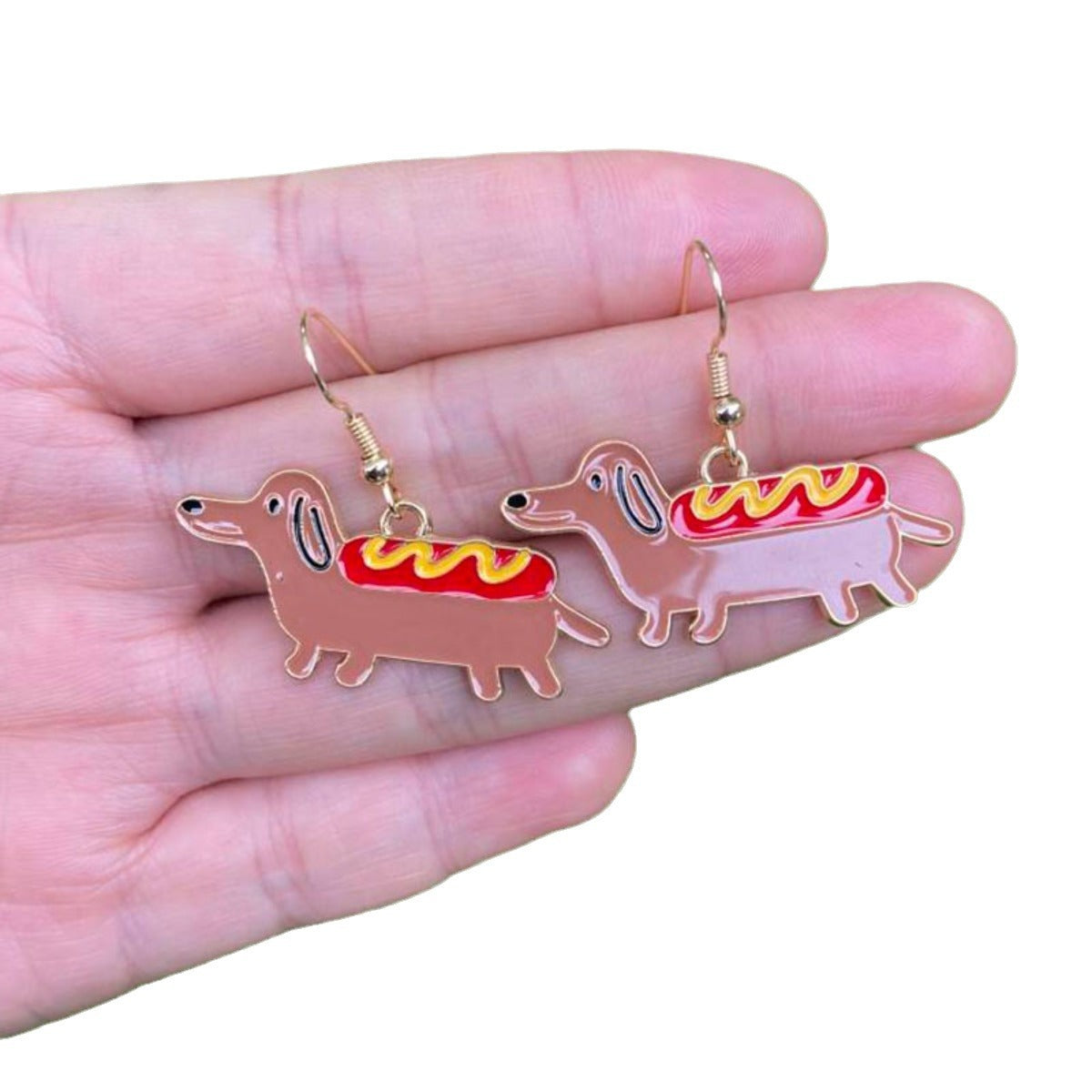 Alloy resin sausage dog hot dog earrings (Minimo de compra 2） MIC-GenL002