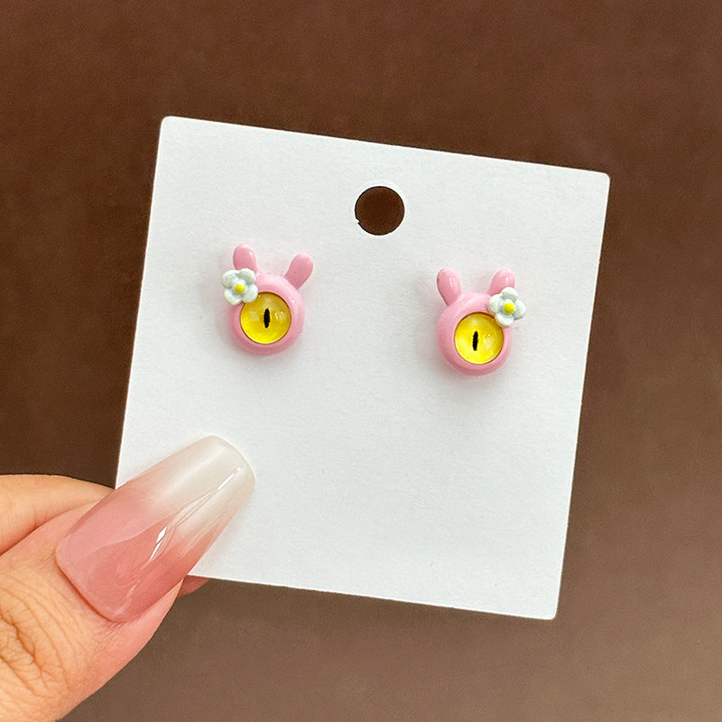 Alloy cartoon oil dripping cat's eye stone earrings MIC-MDD161