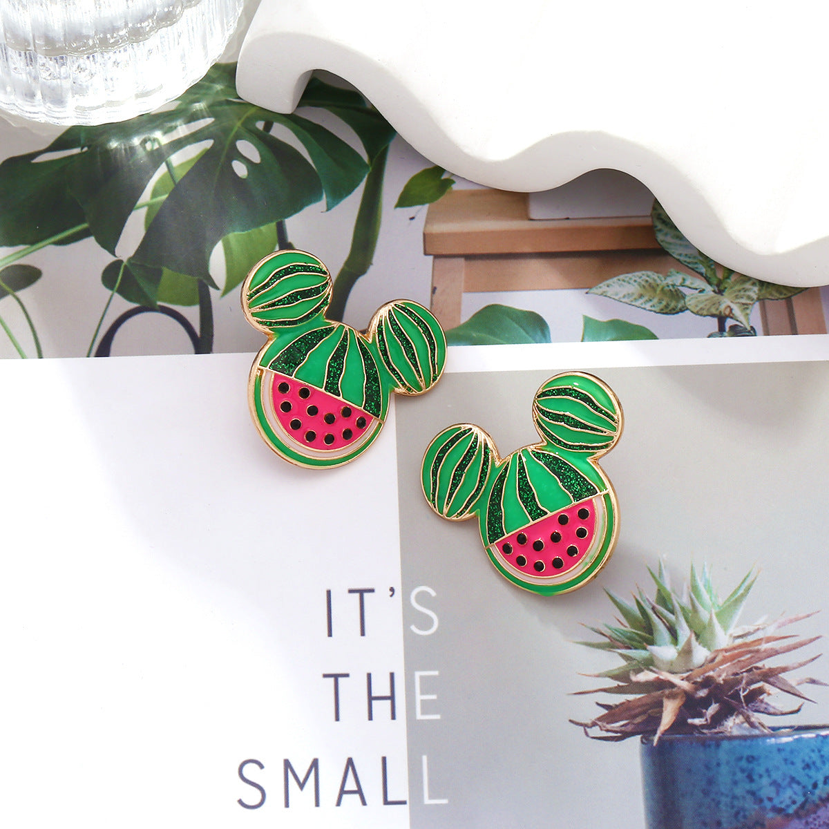 Alloy gradient color diamond studded watermelon earrings MIC-ManY084