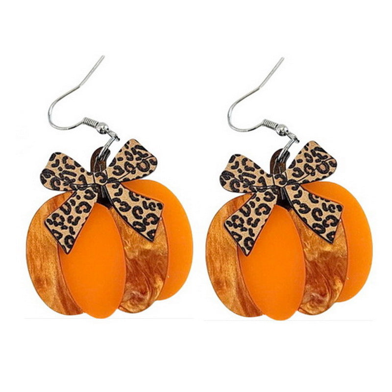 Acrylic leopard print bow pumpkin earrings MIC-XueP188