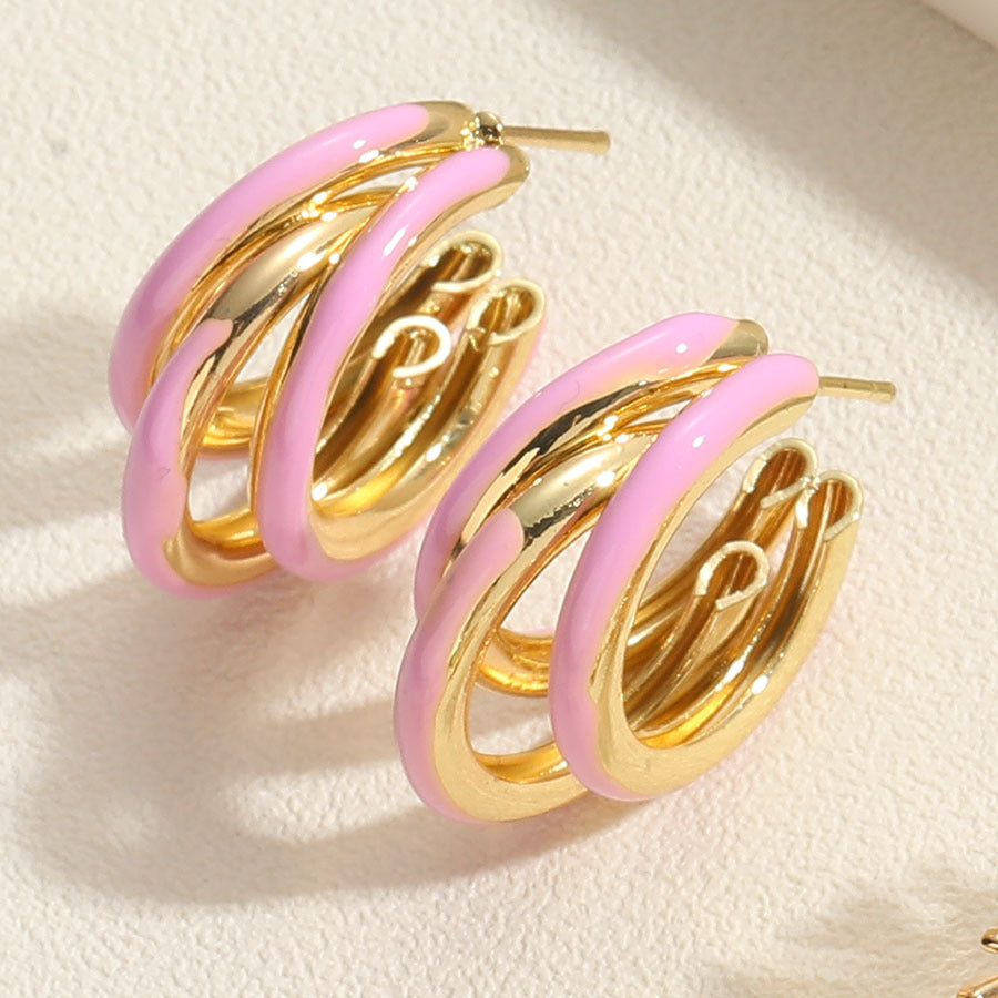 Alloy C-shaped copper tube colored oil drip earrings (Minimo de Compra 2) MIC-YingS008