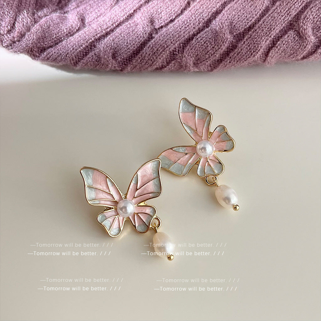 Alloy Oil Dropping Butterfly Earrings (Minimo de Compra 2) MIC-ErY011