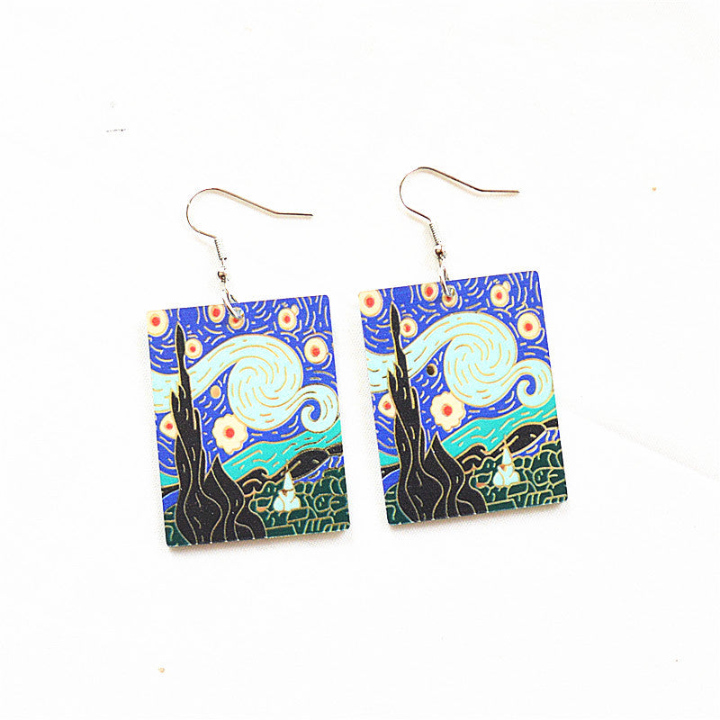 Acrylic Van Gogh artwork element earrings MIC-XieN061