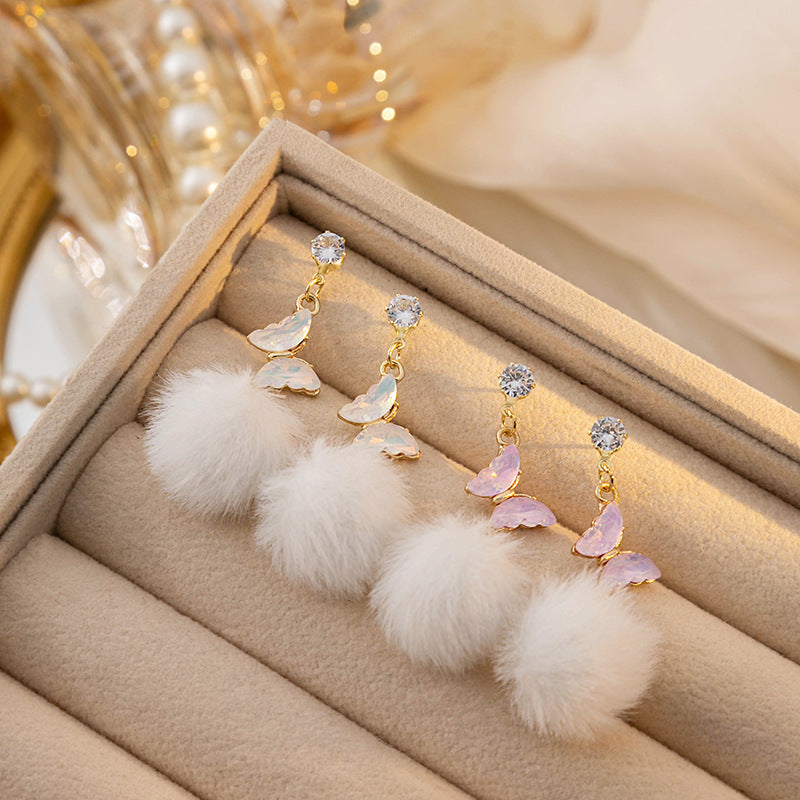 Alloy Long Butterfly Hair Ball Earrings MIC-MDD105