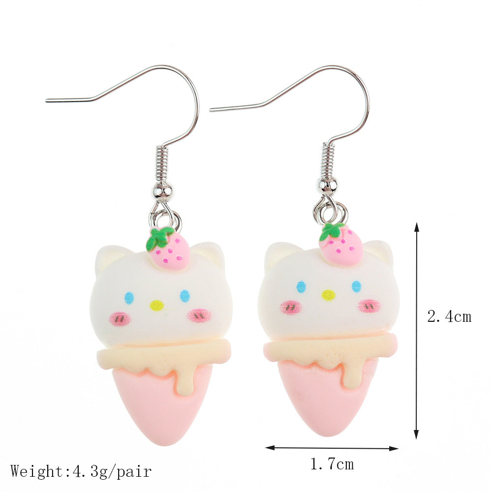 Resin Earrings Cute Cartoon Bear Kitty Kitten (S) niqing026