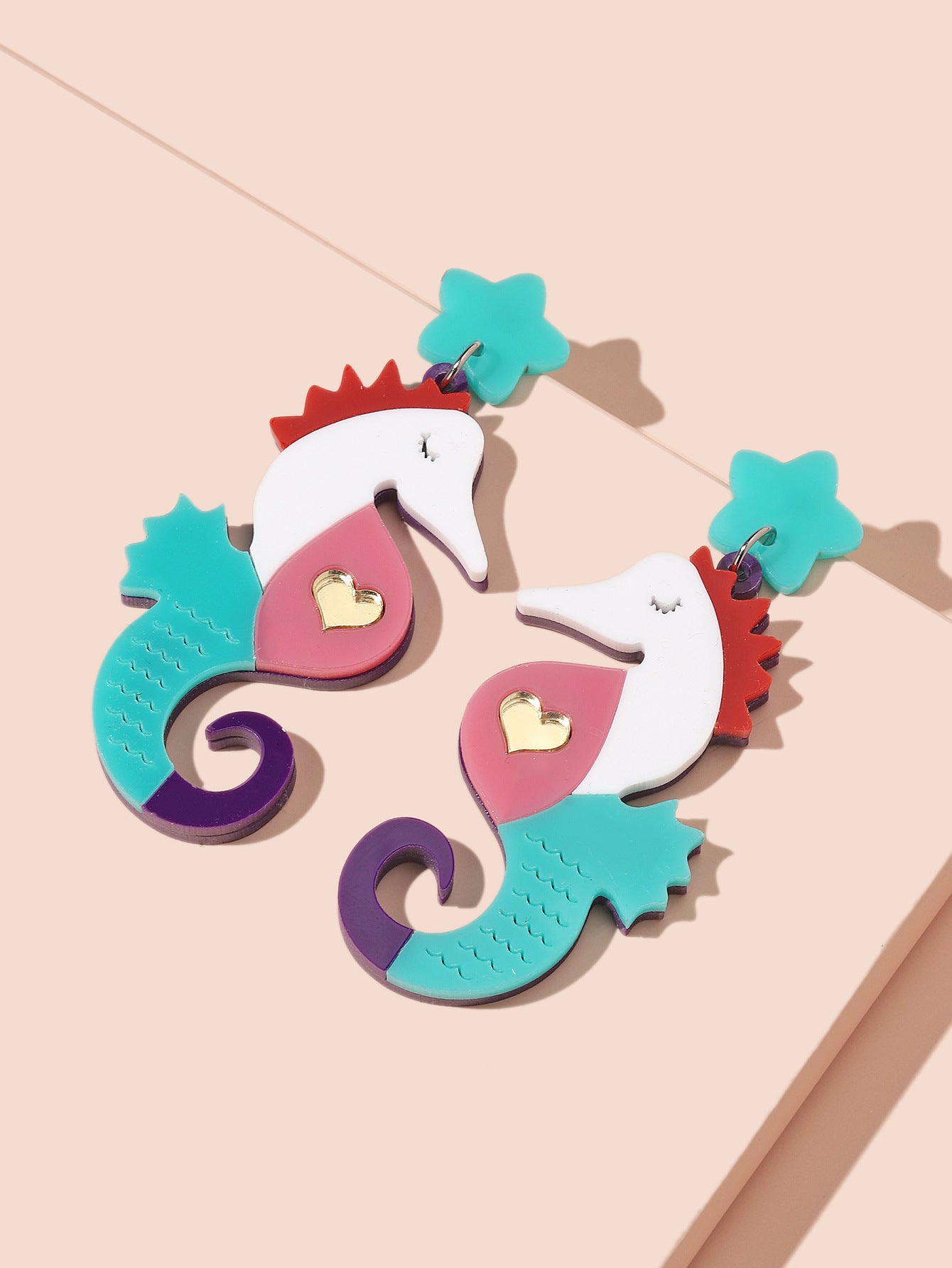 Acrylic seahorse patchwork color earrings (Minimo de compra 2) MIC-GanL028