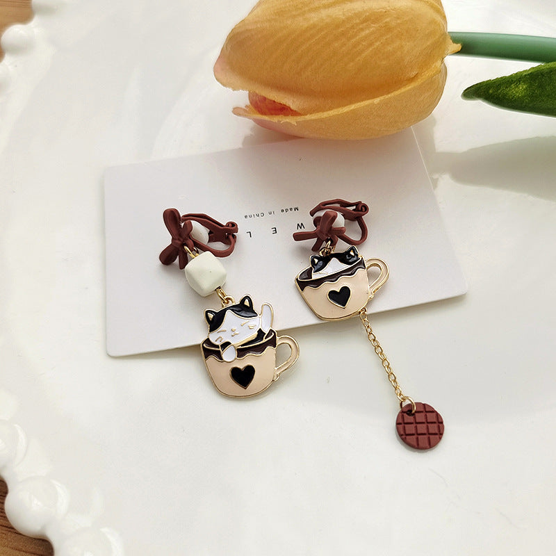 Alloy tea cup kitten earrings (Minimo de Compra 2) MIC-BLD069