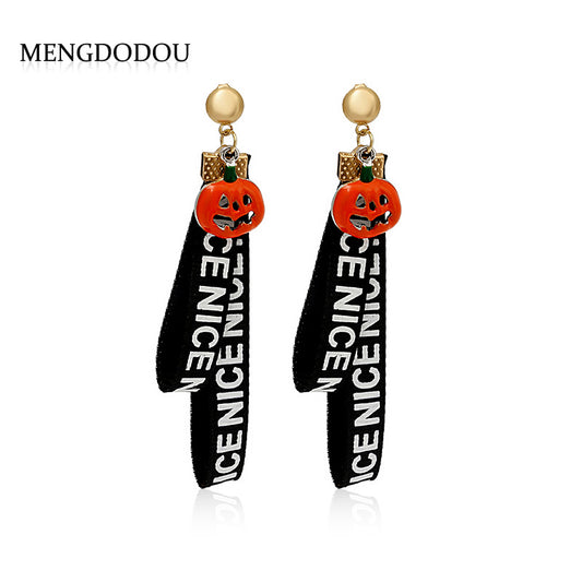 Acrylic Halloween Letter Ribbon Cloth Strap Earrings MIC-MDD039