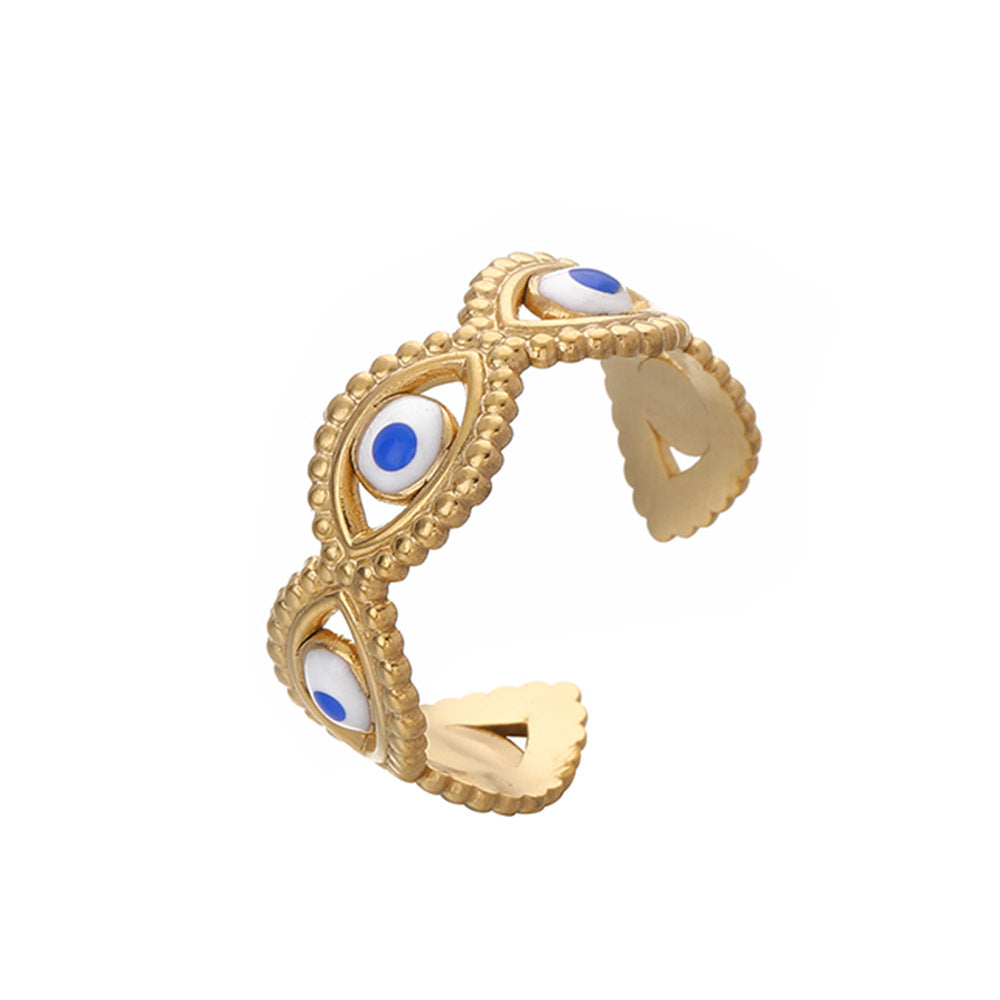 Gold Plated Stainless Steel Eye Ring （Minimo de compra 3）MIC-JieY007