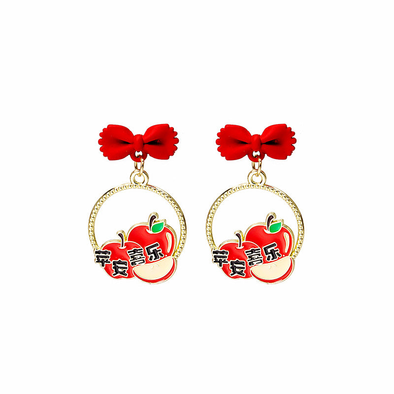 Alloy Apple Peanut Wealth Cat Earrings (Minimo de Compra 2) MIC-MDD065