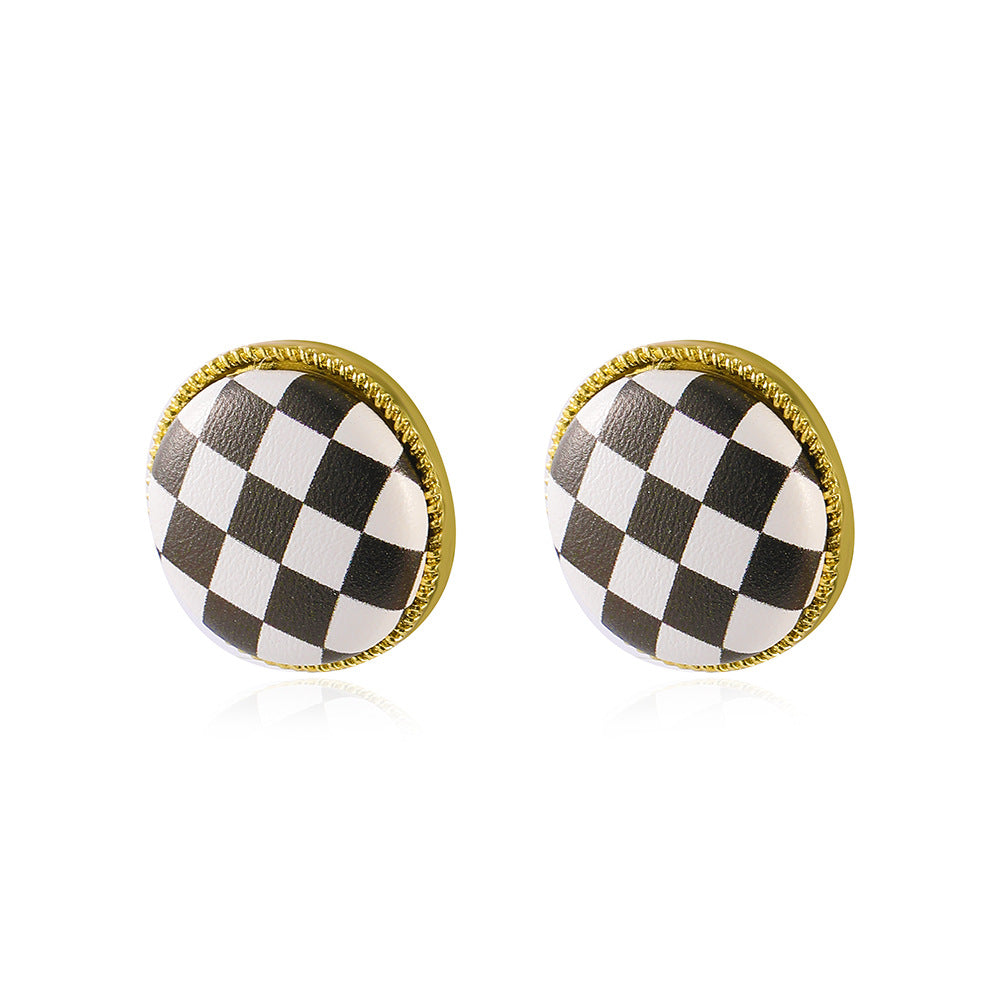 Alloy black and white checkerboard earrings (Minimo de Compra 2) MIC-YiYuan004