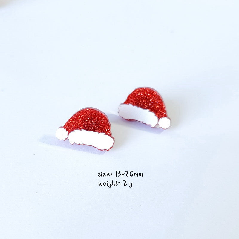 Acrylic Sparkling Pink Christmas Hat Earrings MIC-XueP114