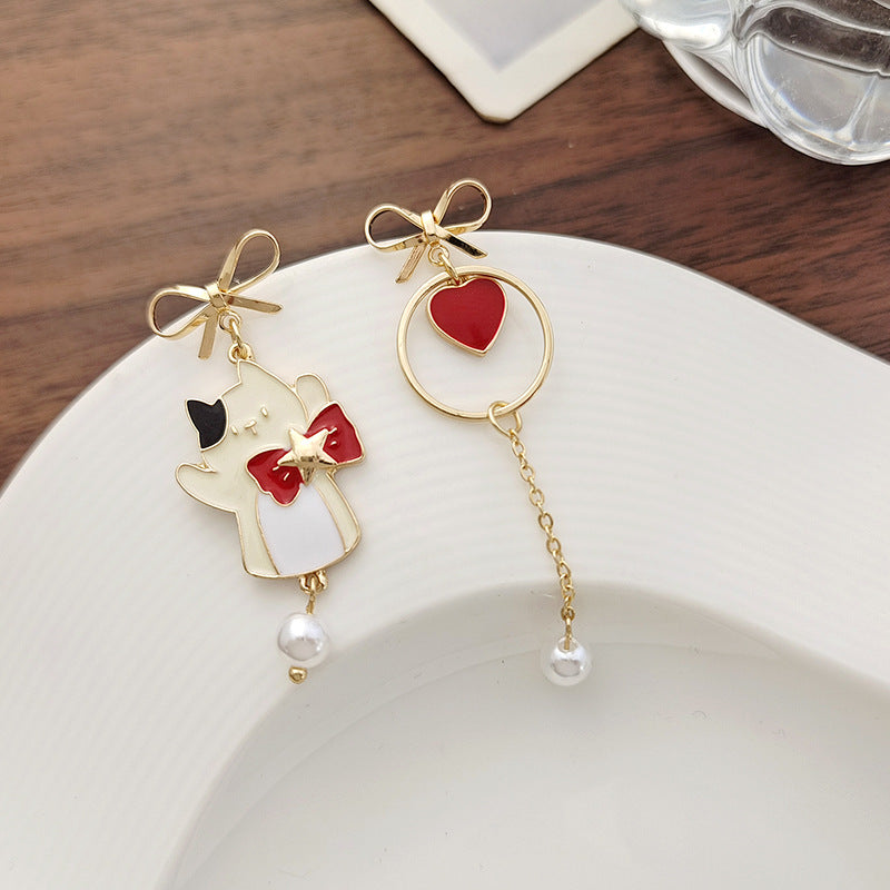 Alloy asymmetric cat love earrings MYA-BLD019