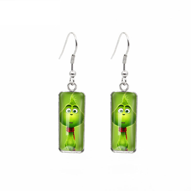 Earrings Stainless Steel Christmas Green Cartoon Asymmetric Time Gemstones Minimo de compra 5 XiangL044