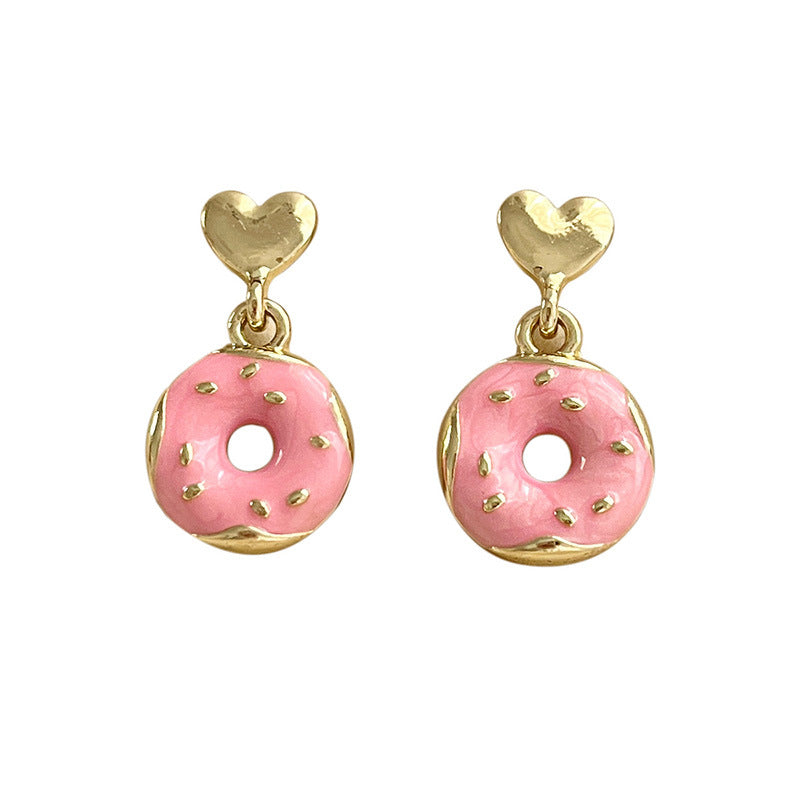 Alloy Pink Donut Heart Earrings MIC-TTSP006