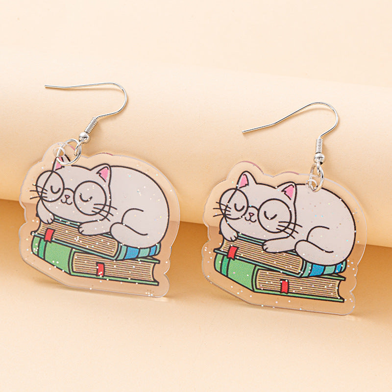 Alloy kitten book earrings MIC-JiaY011