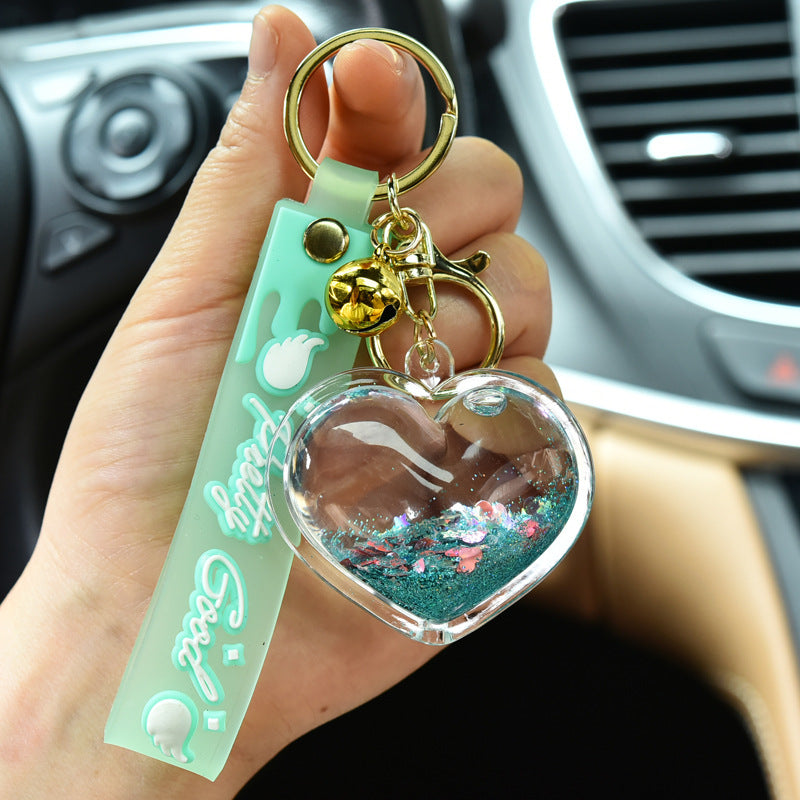 Keychains For Backpacks quicksand love keychain pendant acrylic peach heart MOQ≥3 MIC-KC-WQK114