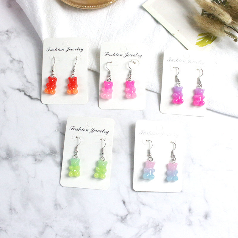 Acrylic Gradient Candy Little Bear Earrings  (Minimo de Compra 2) MYA-PingH015