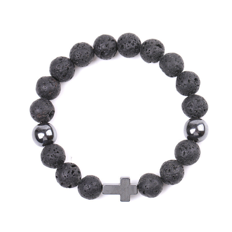 Alloy Cross Black Iron Ore Bracelet MIC-XiuH015