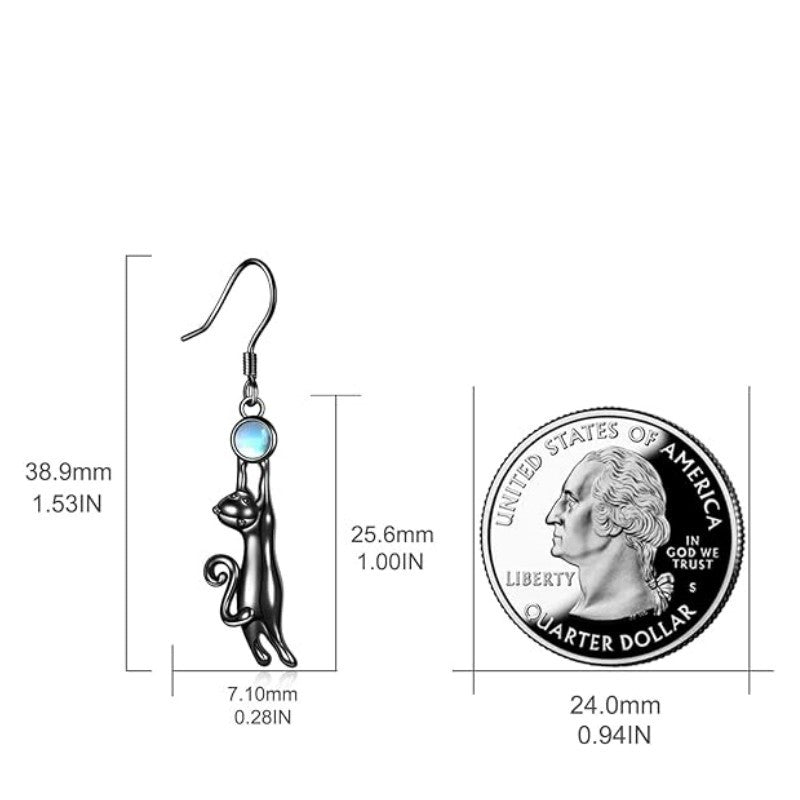 Alloy little black cat holding egg white stone earrings (Minimo de compra 10) MIC-ZhuY005