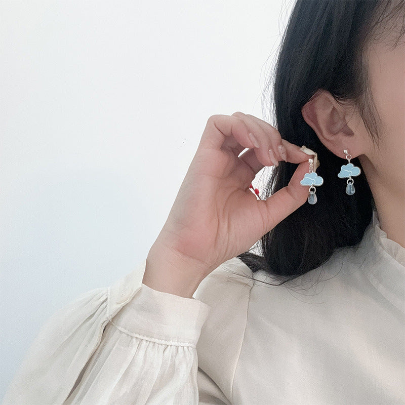 Alloy Blue Sky White Cloud Water Drop Earrings (Minimo de Compra 5) MIC-JiuY061