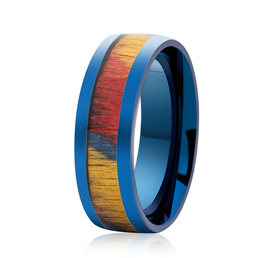 Rings Stainless Steel Colorful Wood Veneer XinF006