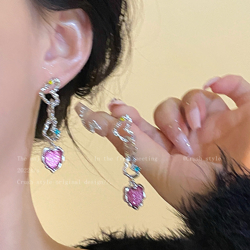 Alloy Pink Love Zircon Earrings (Minimo de Compra 2) MIC-JinYi002