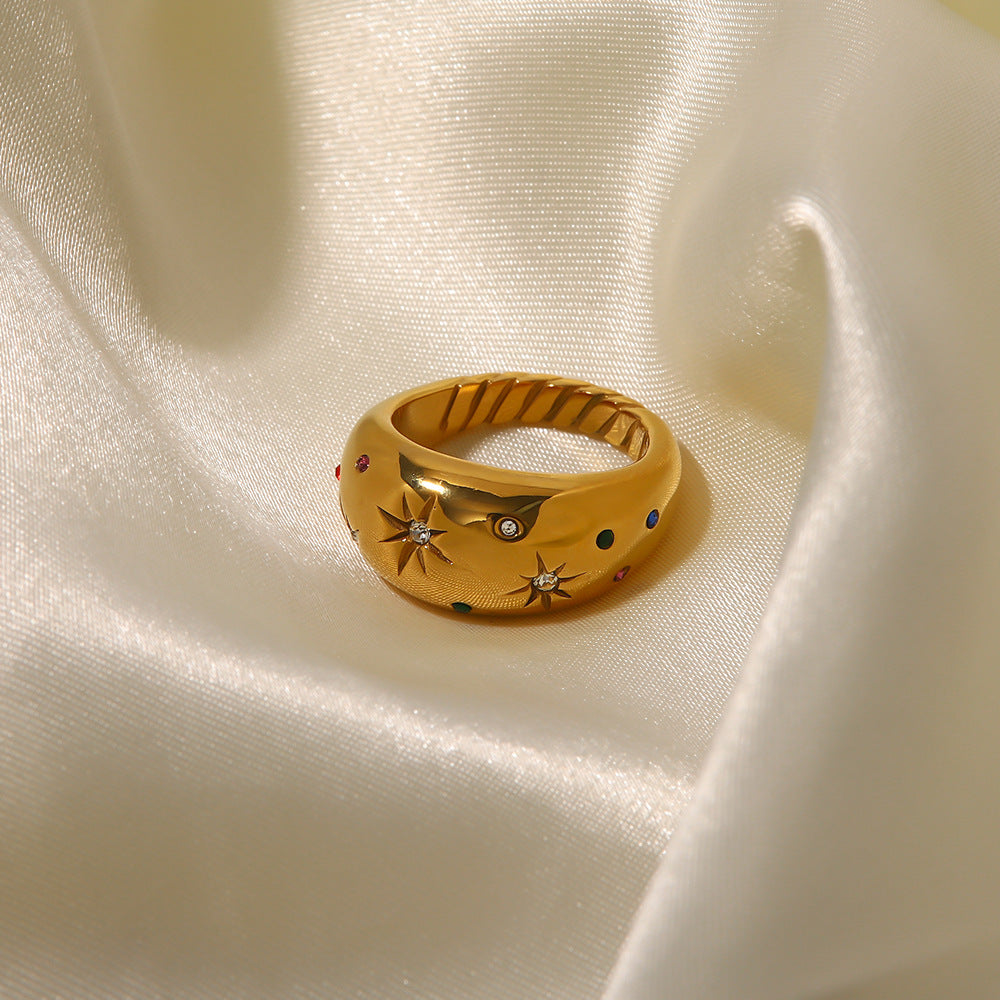 Stainless steel hexagram zirconia gold plated ring MIC-JieD009