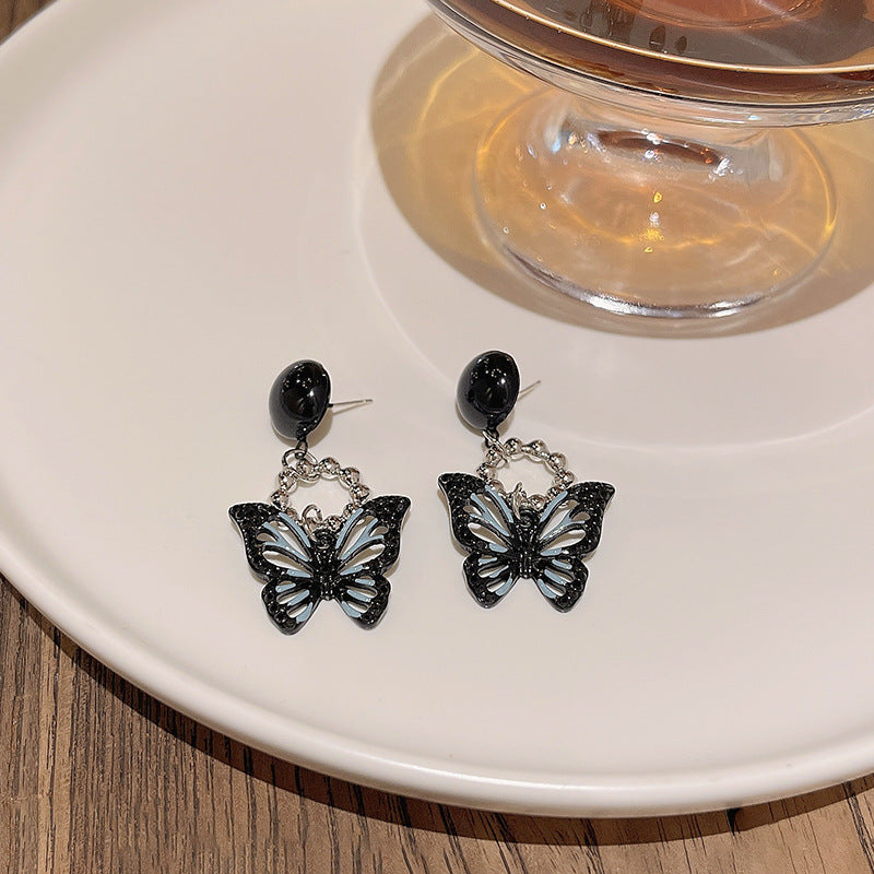 Alloy black butterfly earrings MYA-HanJ011